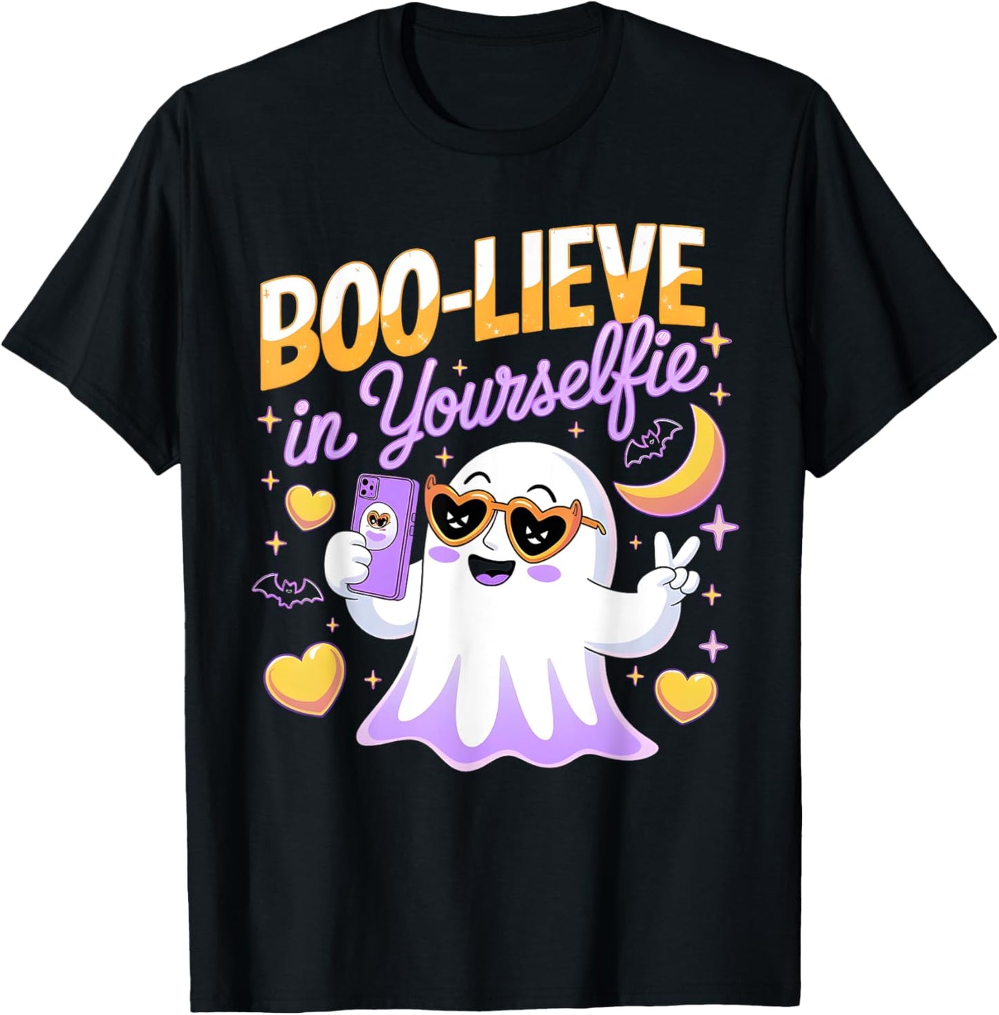 Believe Boo Lieve in Yourself Yourselfie Ghost 2024 2025 T-Shirt - T-Shirt | Black