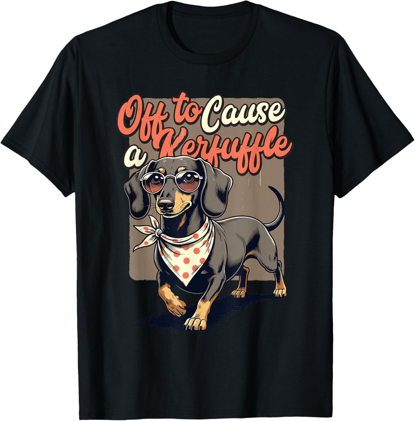 Funny Dachshund Off to Cause A Kerfuffle Retro Wiener Dog T-Shirt - T-Shirt | Black