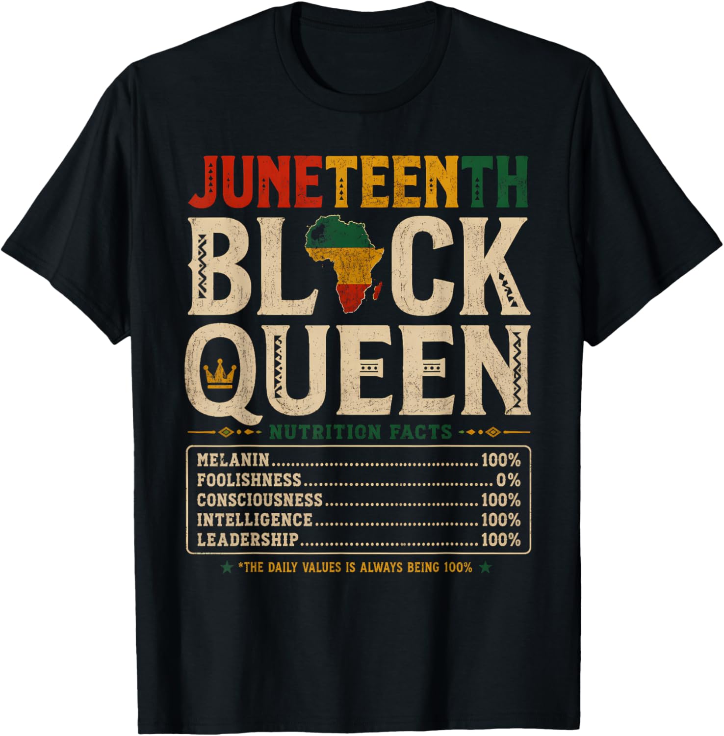 Juneteenth 1865 Black Women Queen Nutrition Facts African T-Shirt - T-Shirt | Black