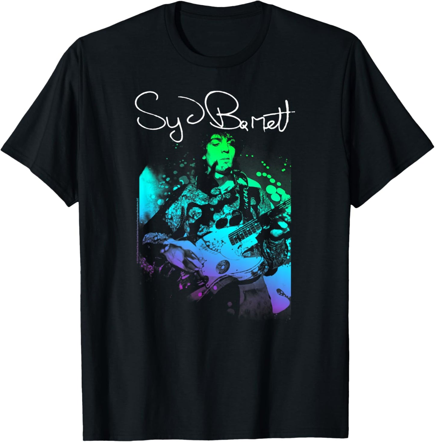 Syd Barret Colorful Portrait with Guitar T-Shirt - T-Shirt | Black