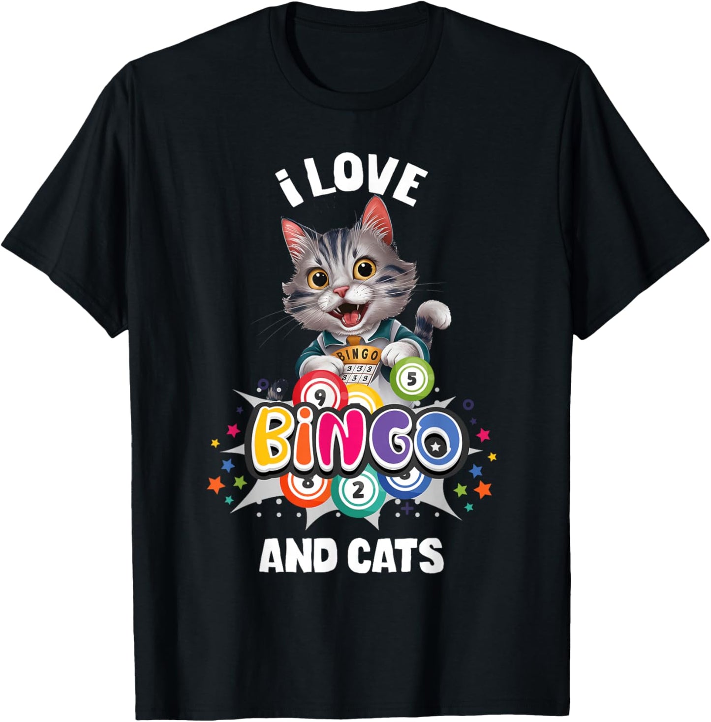 I Love Bingo And Cats Cat Lover Gambling Bingo Squad T-Shirt - T-Shirt | Black