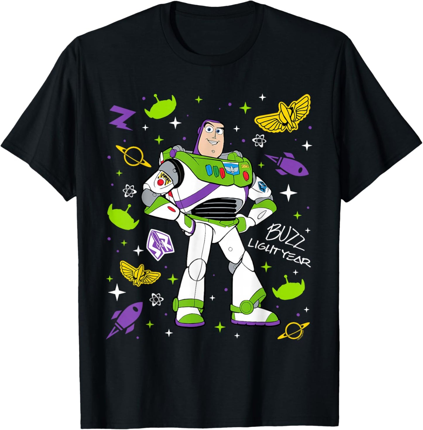 Disney and Pixar's Toy Story Buzz Lightyear Space Collage T-Shirt - T-Shirt | Black