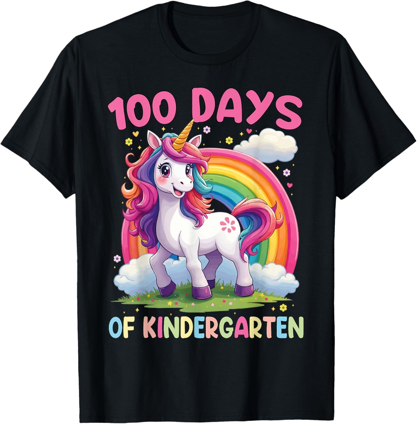 I Survived 100 Days Of Kindergarten 100th Day Unicorn Girls T-Shirt - T-Shirt | Black