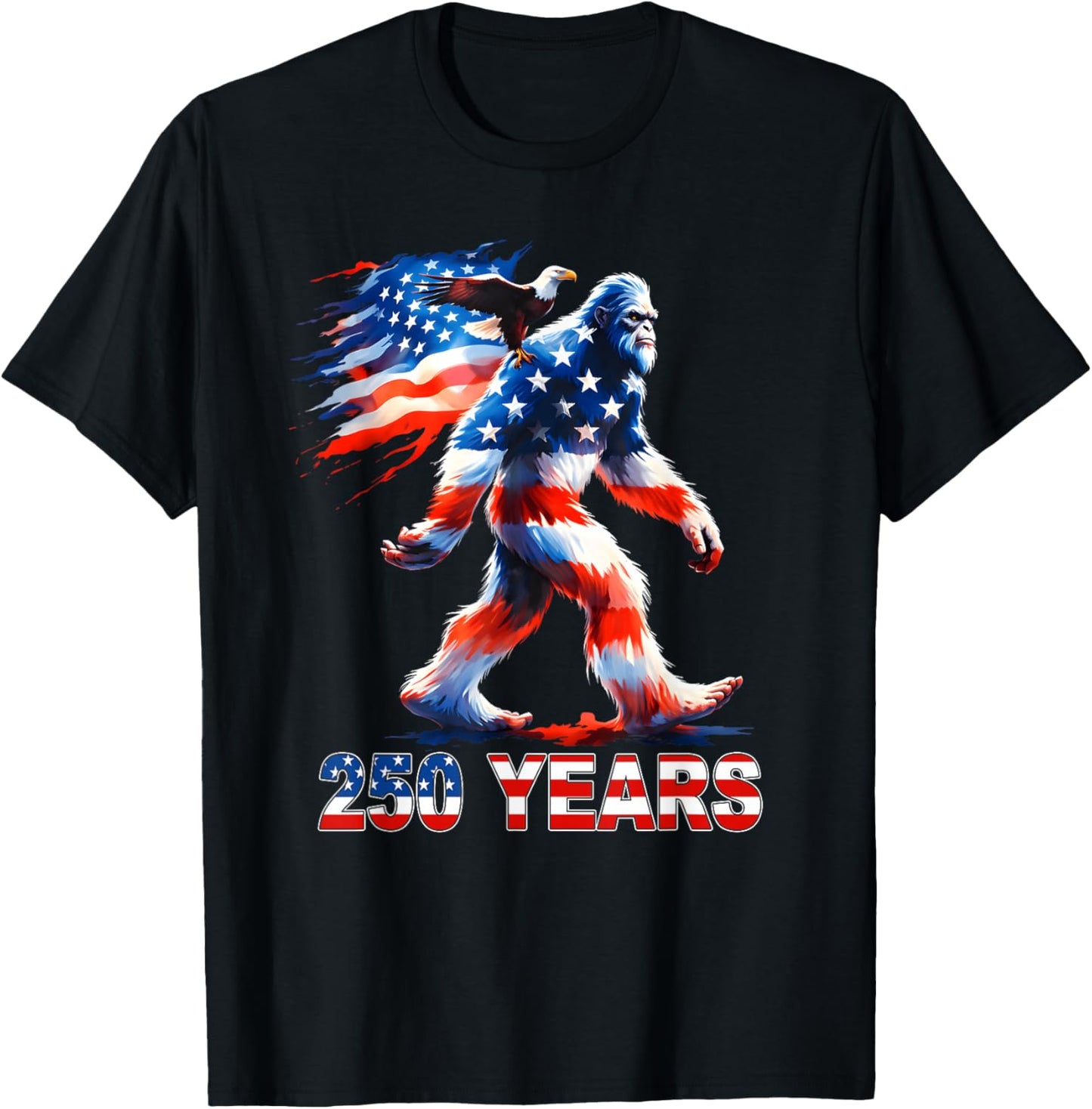 Bigfoot Rock and Flag 250 Years 1776-2026 250th Birthday T-Shirt - T-Shirt | Black