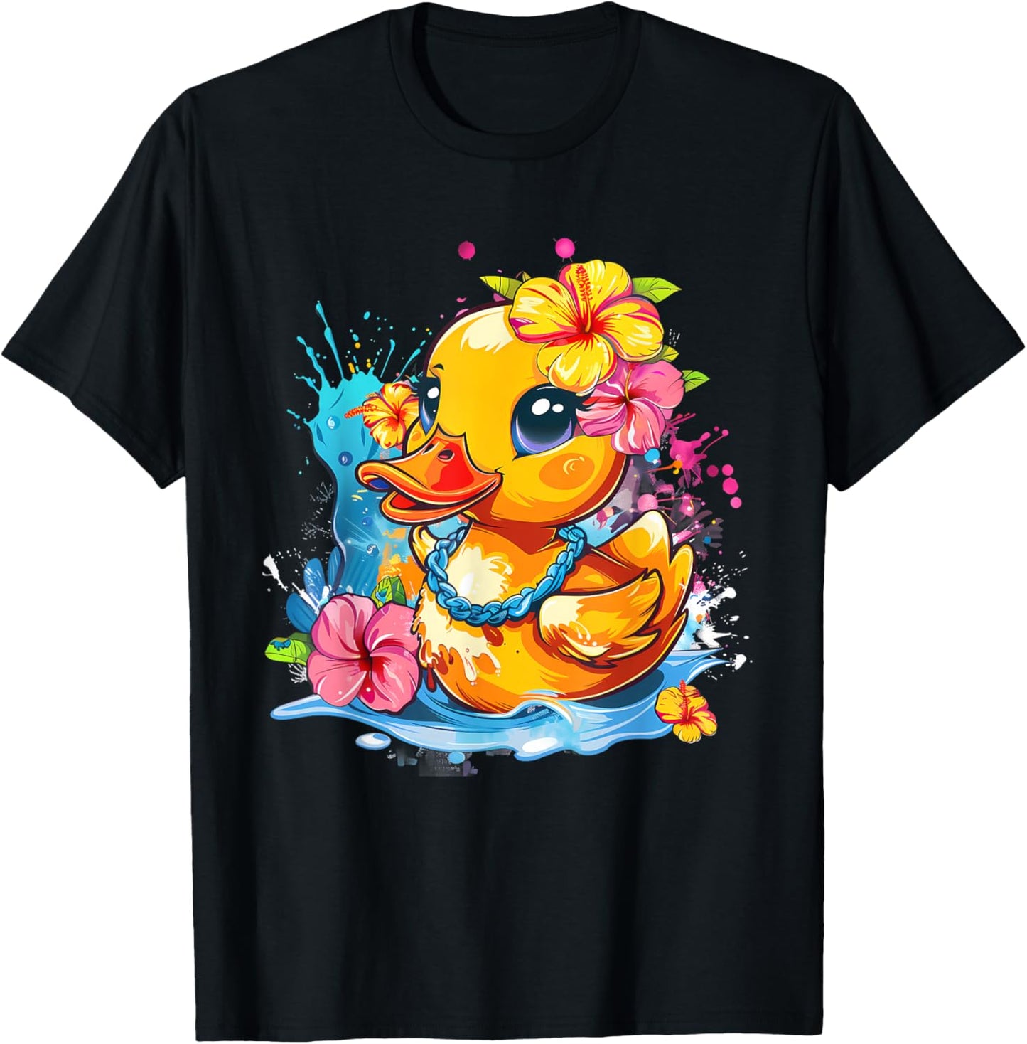 Rubber Duck Hawaiian Hawaii Floral Rubber Duck Lover T-Shirt - T-Shirt | Black