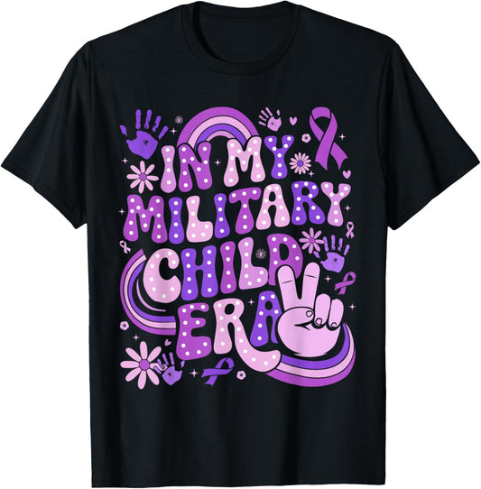 in My Military Child Era Groovy Purple Up for Military Kids T-Shirt - T-Shirt | Black