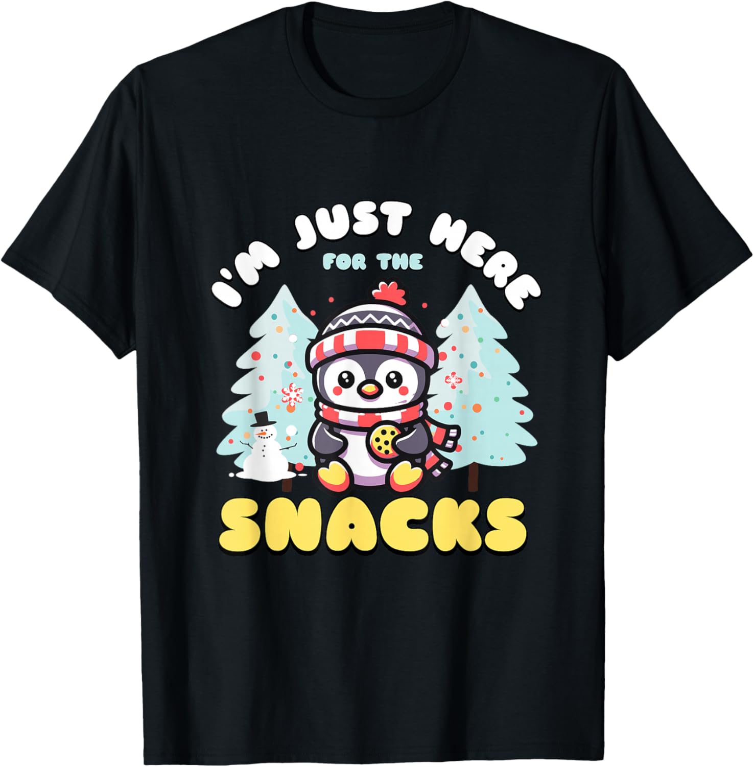 I'm Just Here For The Snacks Christmas Penguin Cookie Lover T-Shirt - T-Shirt | Black