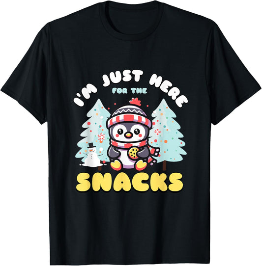I'm Just Here For The Snacks Christmas Penguin Cookie Lover T-Shirt - T-Shirt | Black