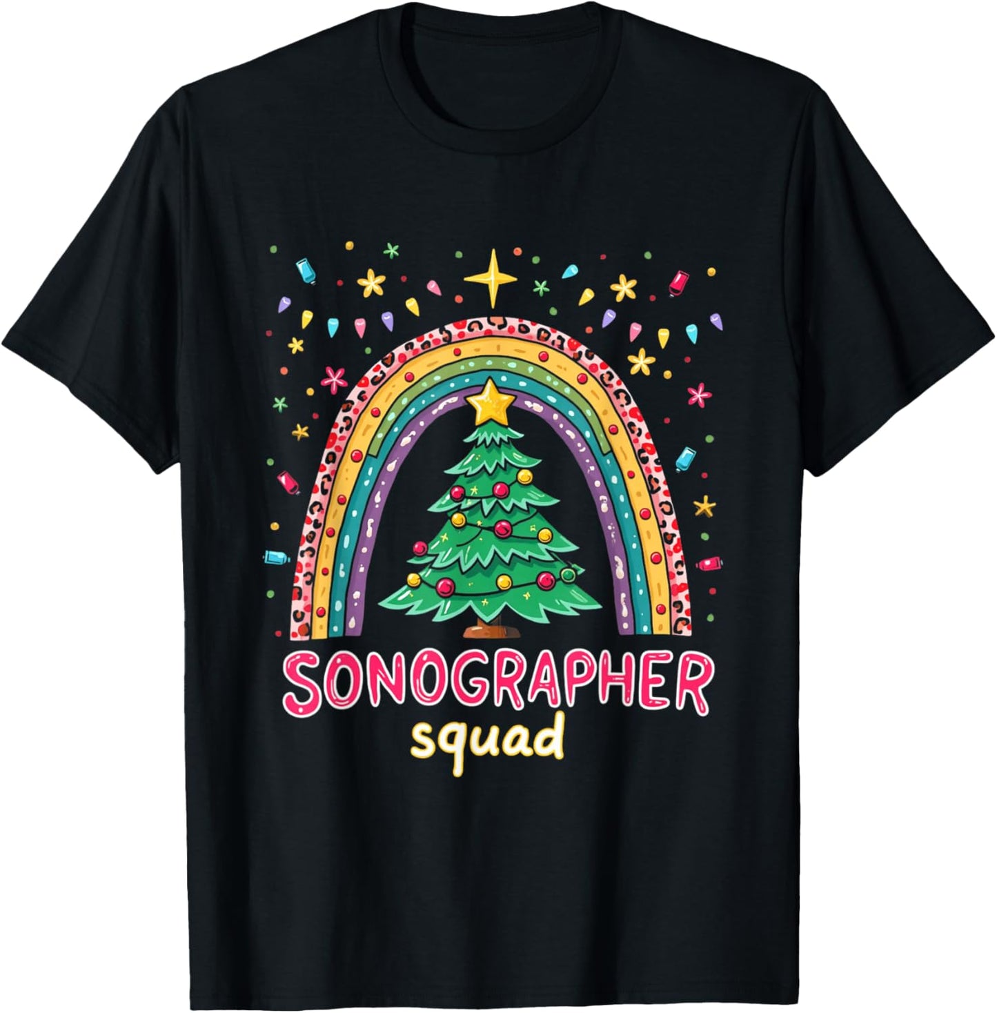 Sonography Christmas Plaid Leopard Rainbow Sonographer Squad T-Shirt - T-Shirt | Black