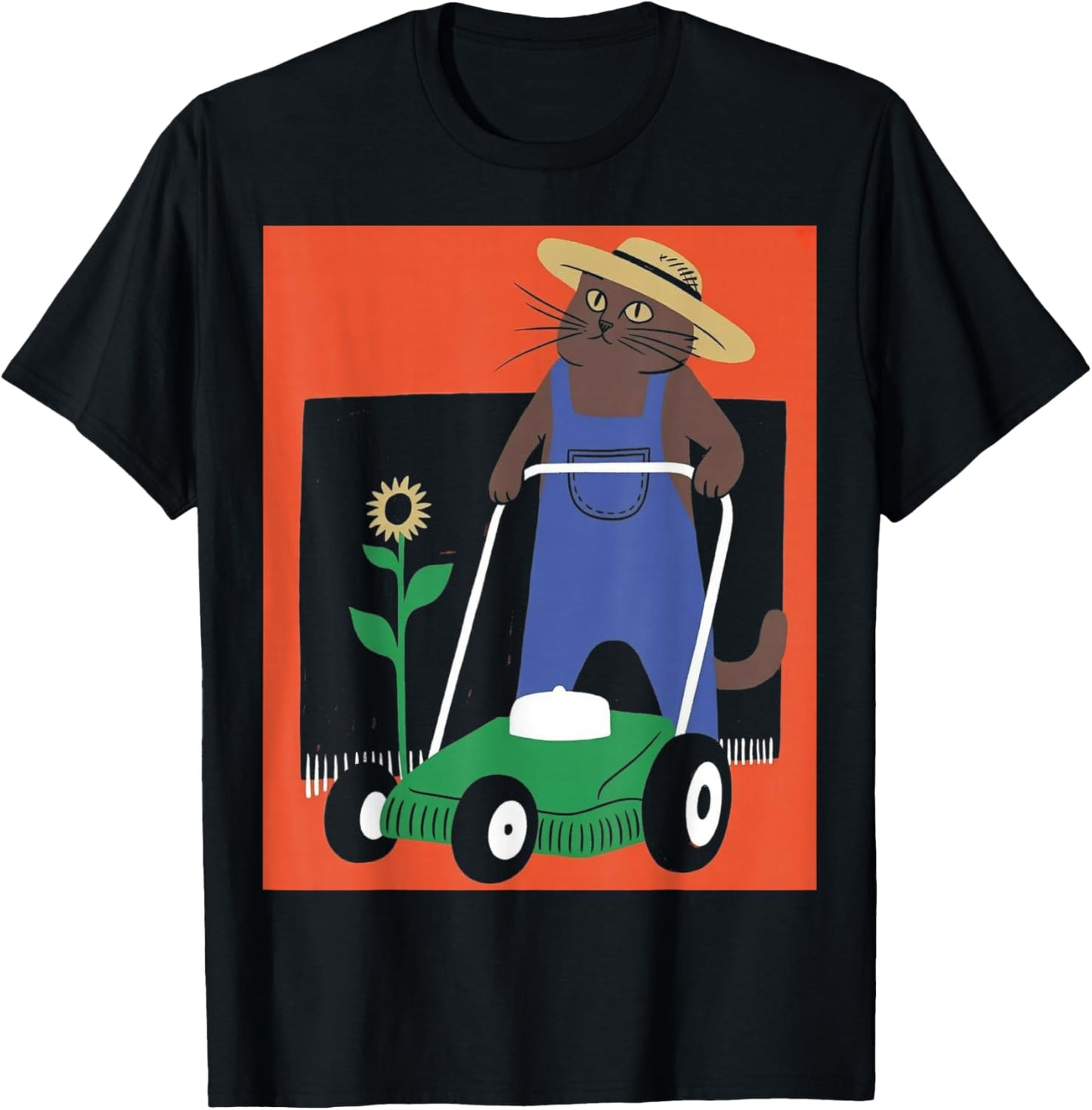 Funny Cat Farmer Dad Lawn Mowing T-Shirt - T-Shirt | Black
