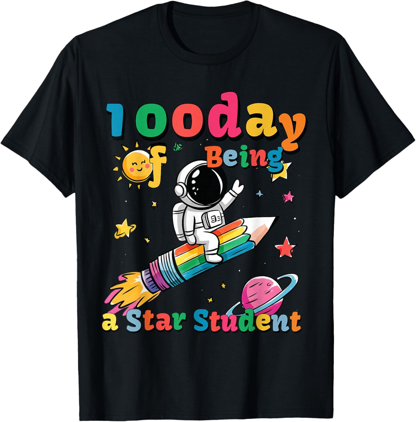 100th Day of School Kids 100 days of being a star student T-Shirt - T-Shirt | Black