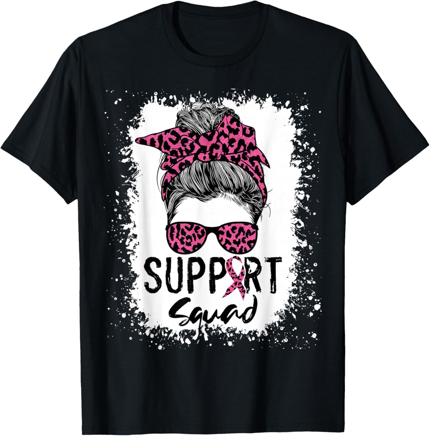 Breast Cancer Support Squad Shirt , Messy Bun Pink T-Shirt - T-Shirt | Black