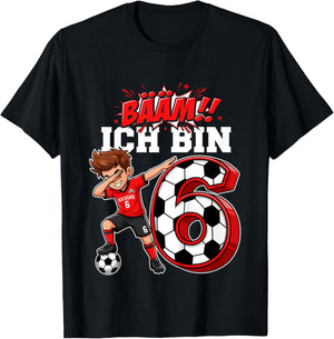 Bääm ich Bin 6 1 Geburtstag Junge 6 1 Fussball Geburtstag T-Shirt - T-Shirt | Black
