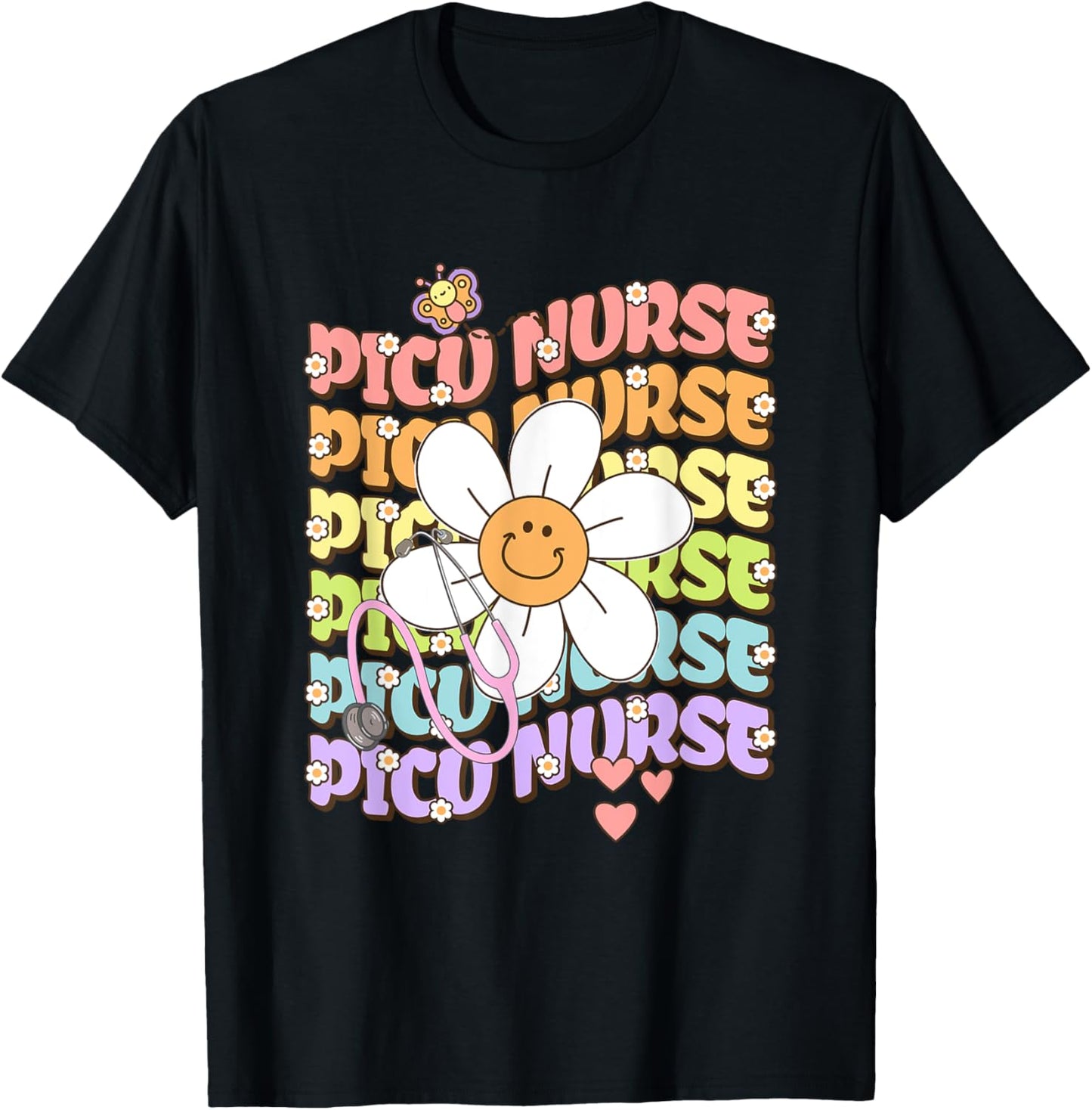 PICU Nurse Nursing Pediatric Intensive Care Stethoscope T-Shirt - T-Shirt | Black