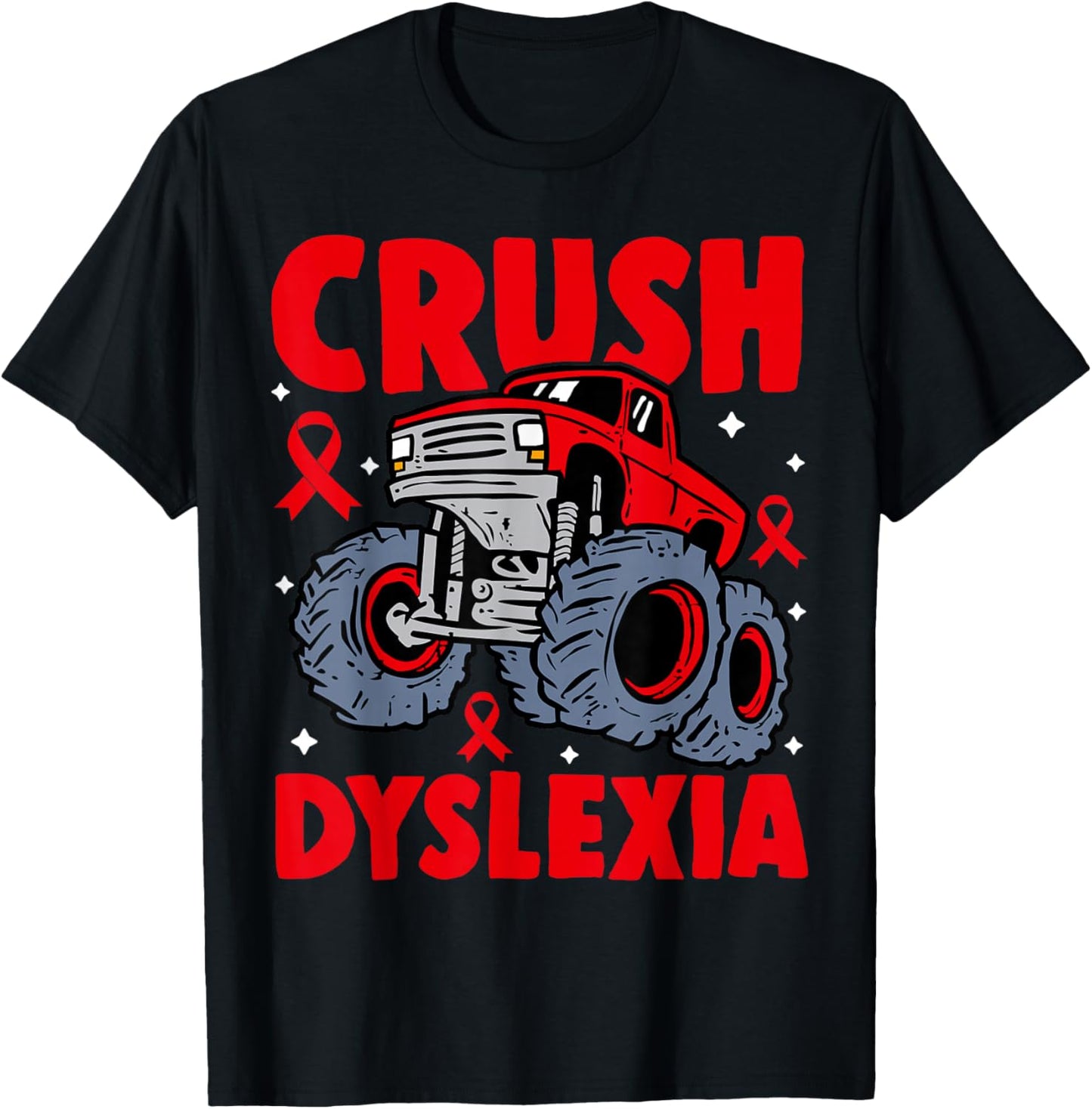 Crush Dyslexia Awareness Monster Truck Red Kids Boys Girls T-Shirt - T-Shirt | Black