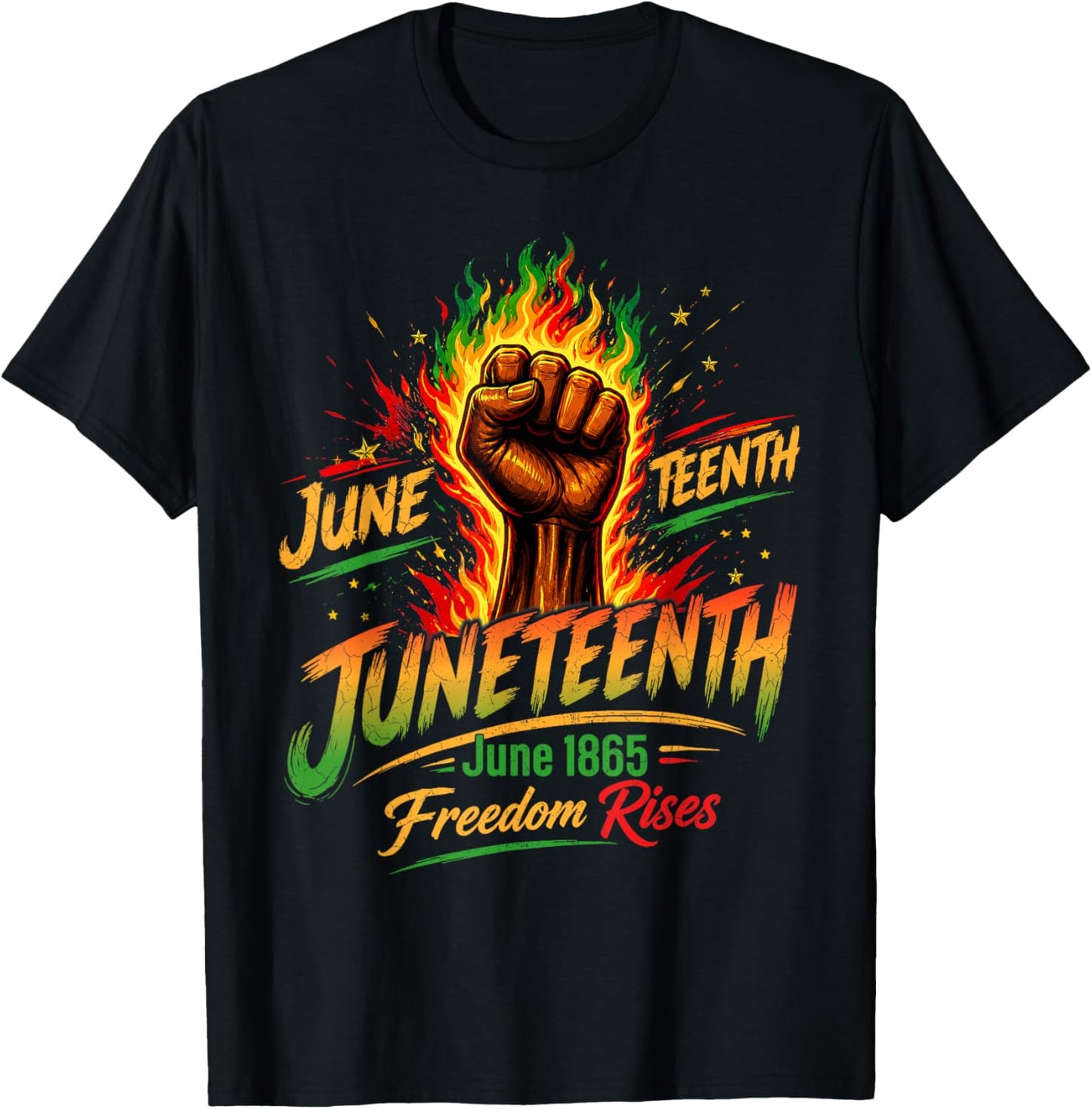 Juneteenth 1865 Shirt Women Men June 19th 1865 Freedom Rises T-Shirt - T-Shirt | Black
