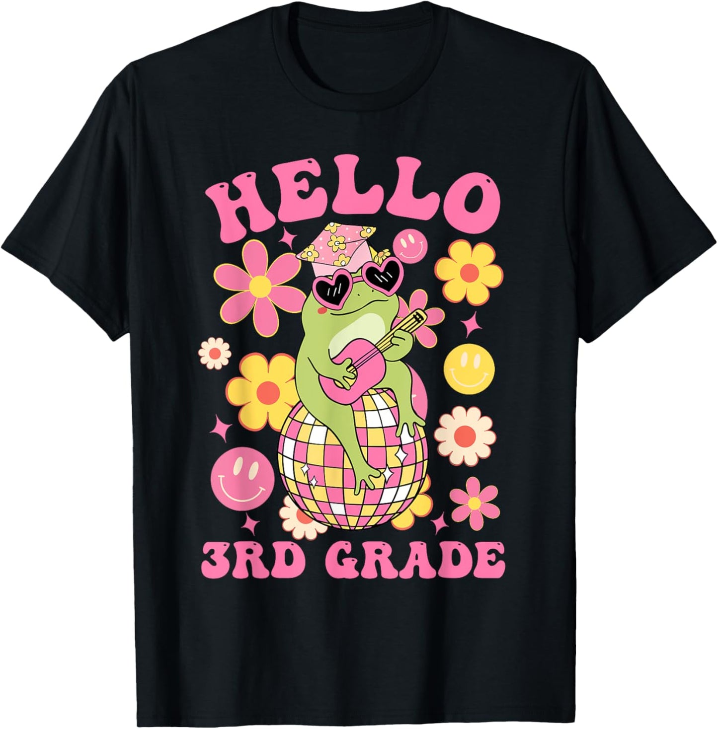 Hello Third 3rd Grade-Back To School Groovy Frog Funny Kids T-Shirt - T-Shirt | Black