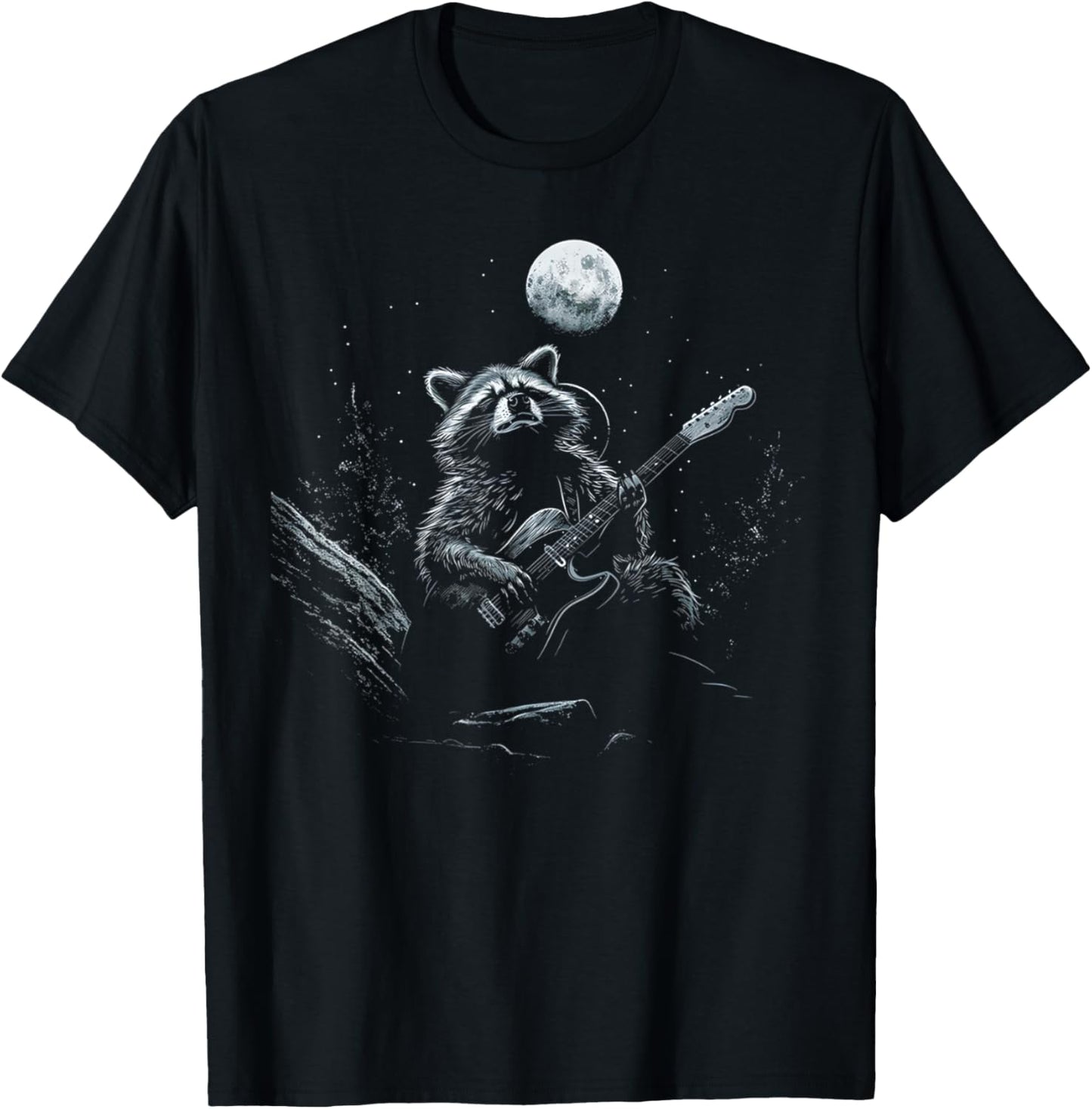 Racoon Playing Guitar Singing Funny Raccoon Meme Guitarist T-Shirt - T-Shirt | Black