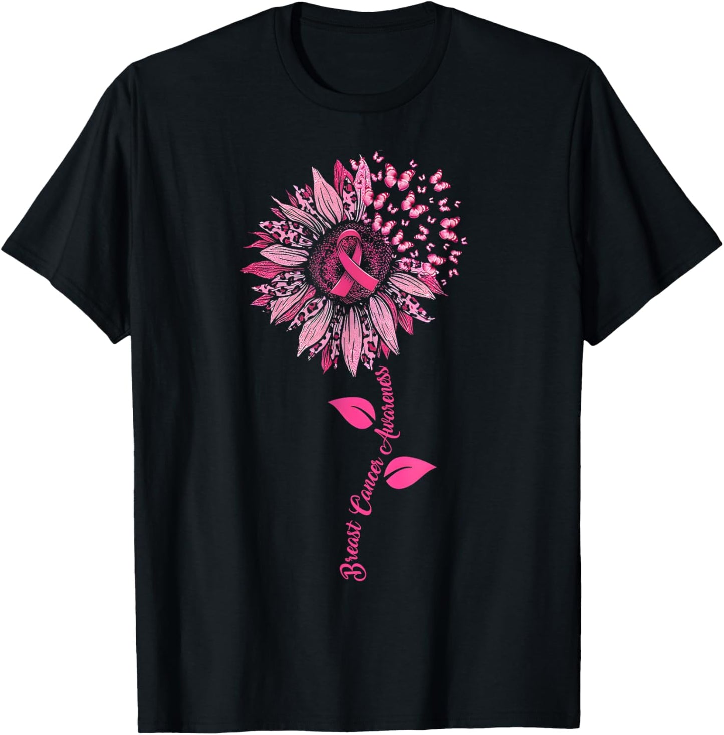 Sunflower Breast Cancer Awareness Pink Ribbon In October T-Shirt - T-Shirt | Black