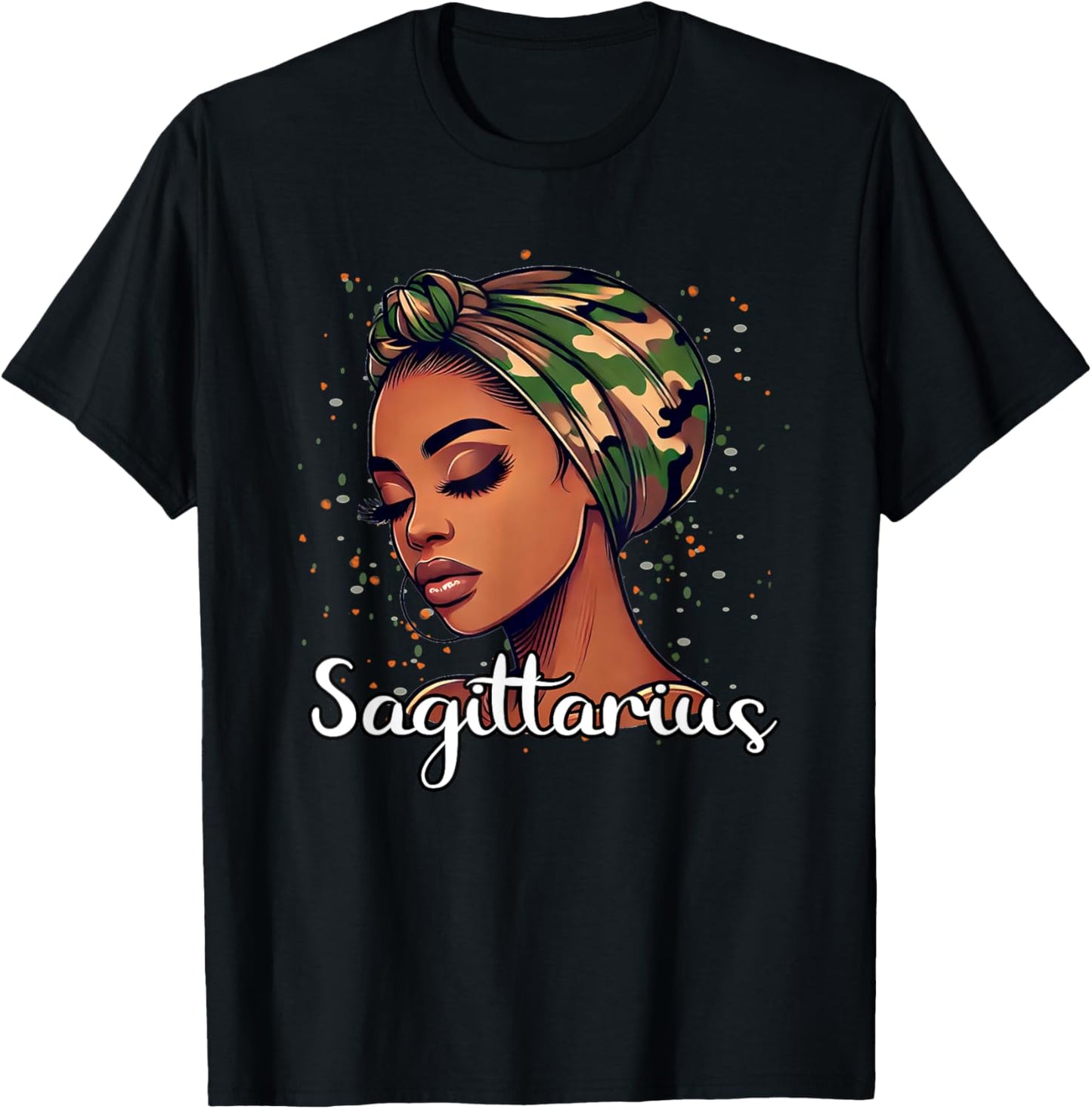 Sagittarius Camo Scarf Black Woman Birthday T-Shirt - T-Shirt | Black