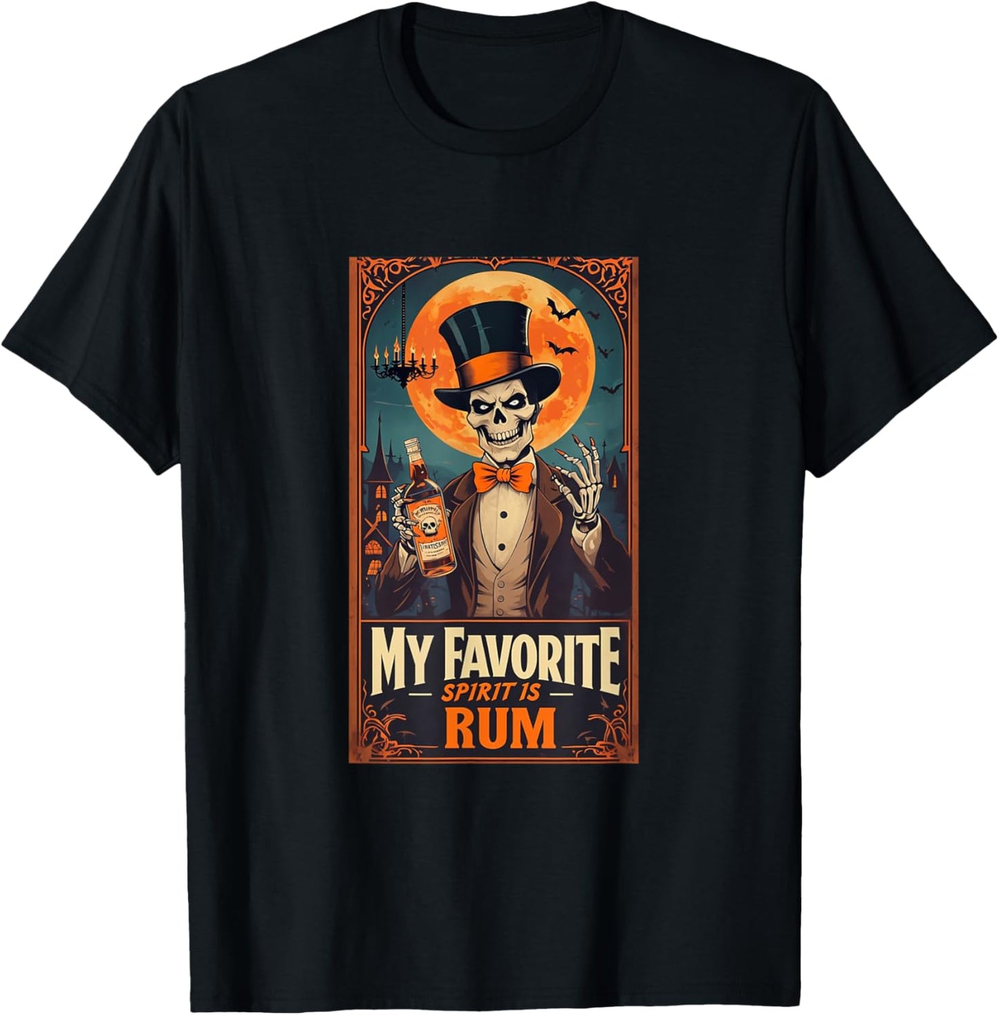 My Favorite Spirit Is Rum Skull Spooky Ghost Halloween T-Shirt - T-Shirt | Black