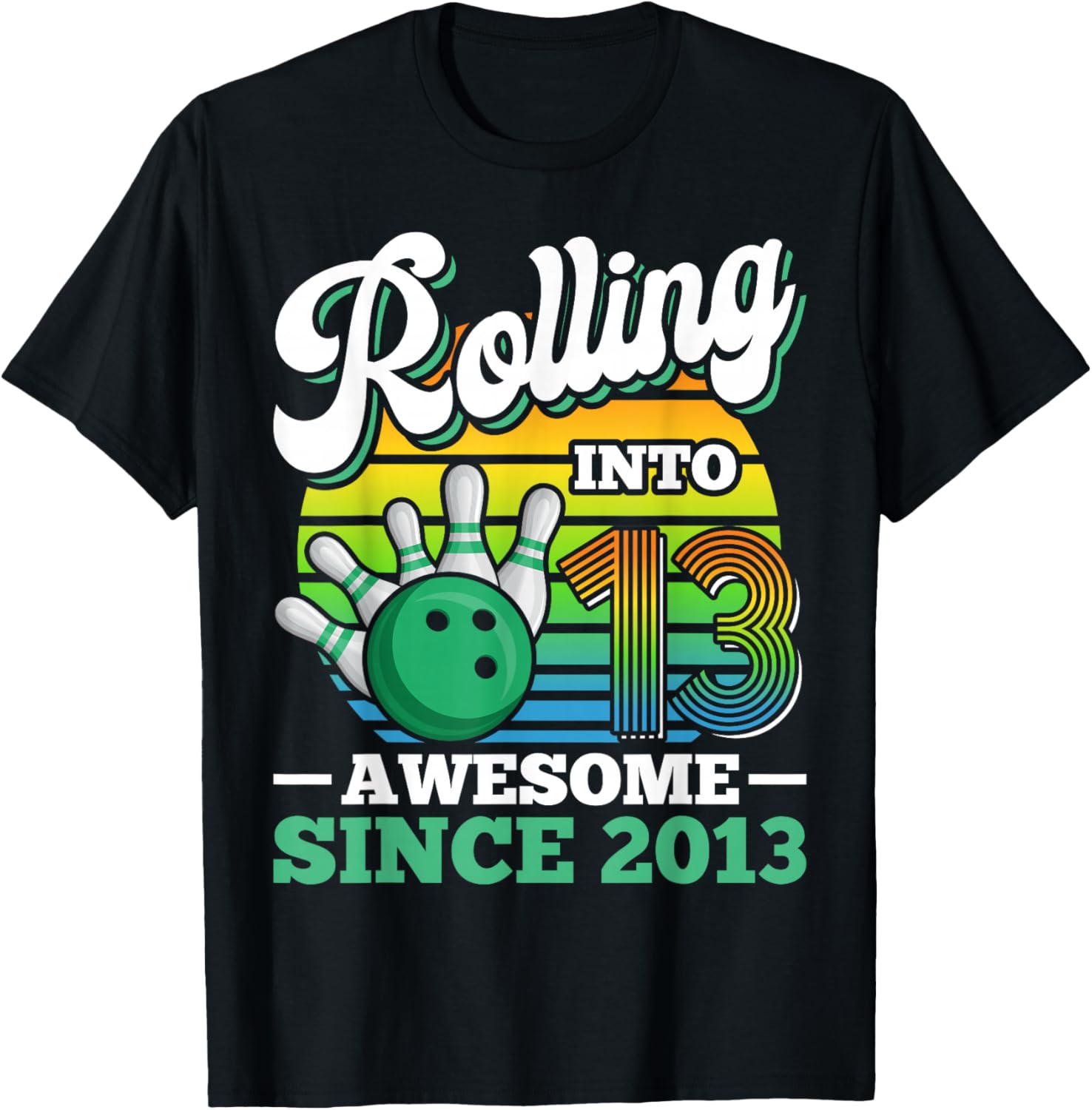 Rolling Into 13 Boy Bowling Birthday Party 13th Birthday T-Shirt - T-Shirt | Black