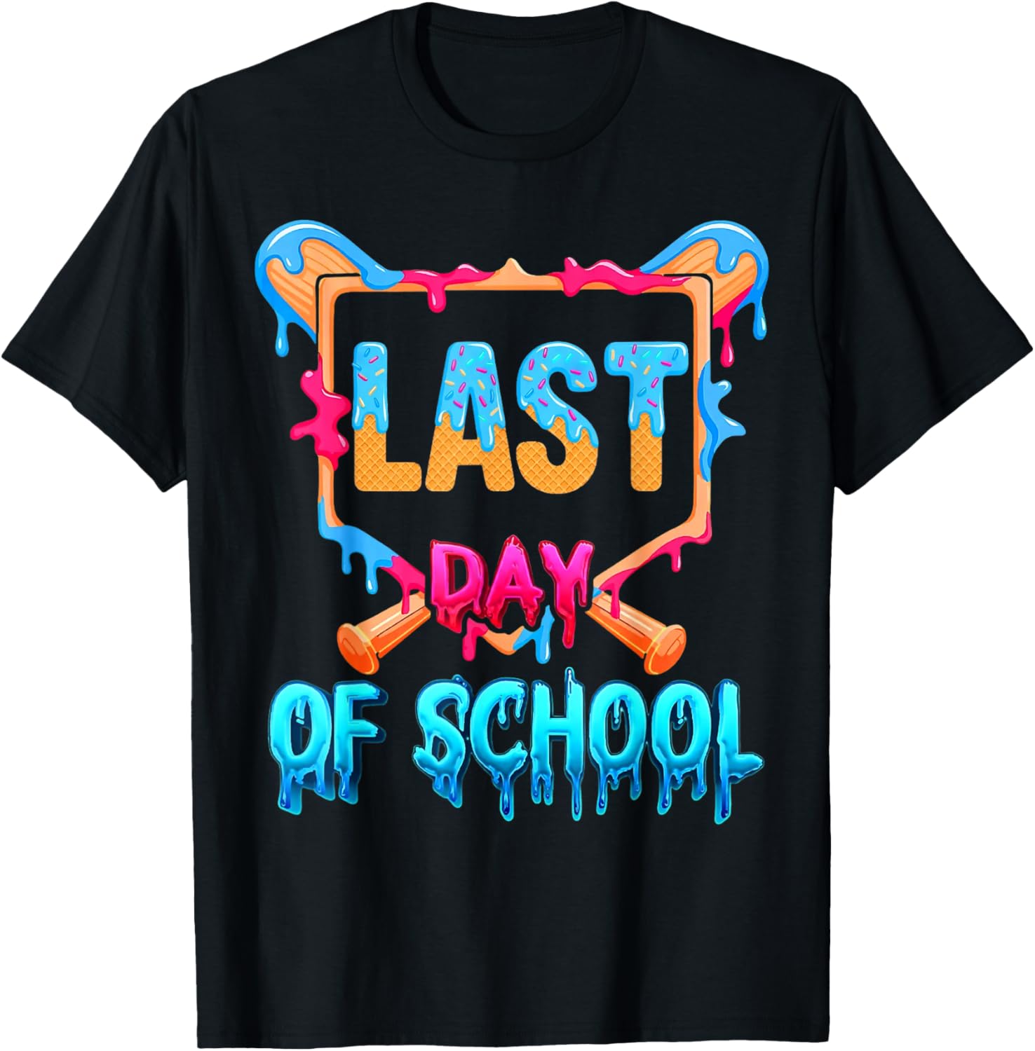 Last Day of School Baseball School's Out for Summer Drip T-Shirt - T-Shirt | Black