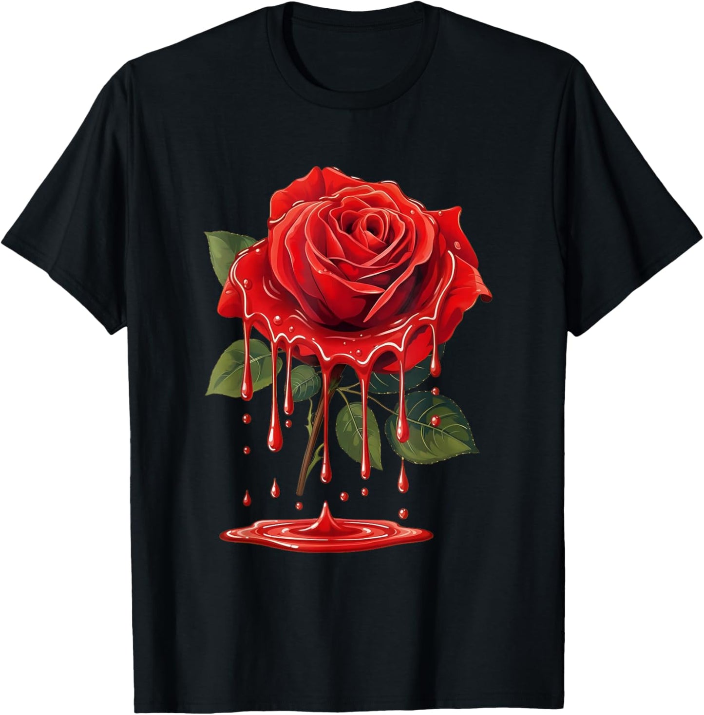 Beautiful Red Rose Dripping Petal Floral Art T-Shirt - T-Shirt | Black