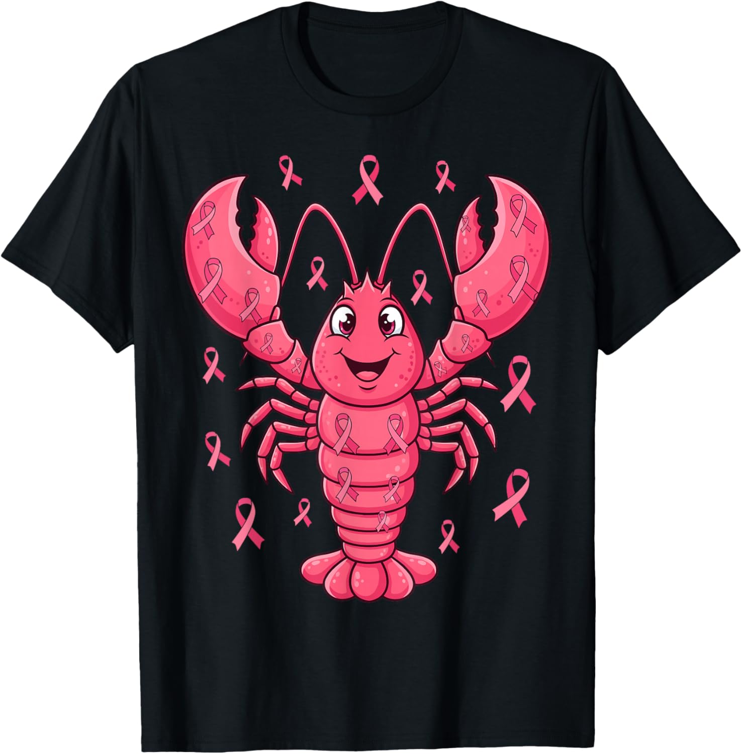 Pink Lobster Breast Cancer Awareness Ribbon Survivor Support T-Shirt - T-Shirt | Black