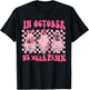 In October We Wear Pink Ghost Groovy Breast Cancer Halloween T-Shirt - T-Shirt | Black