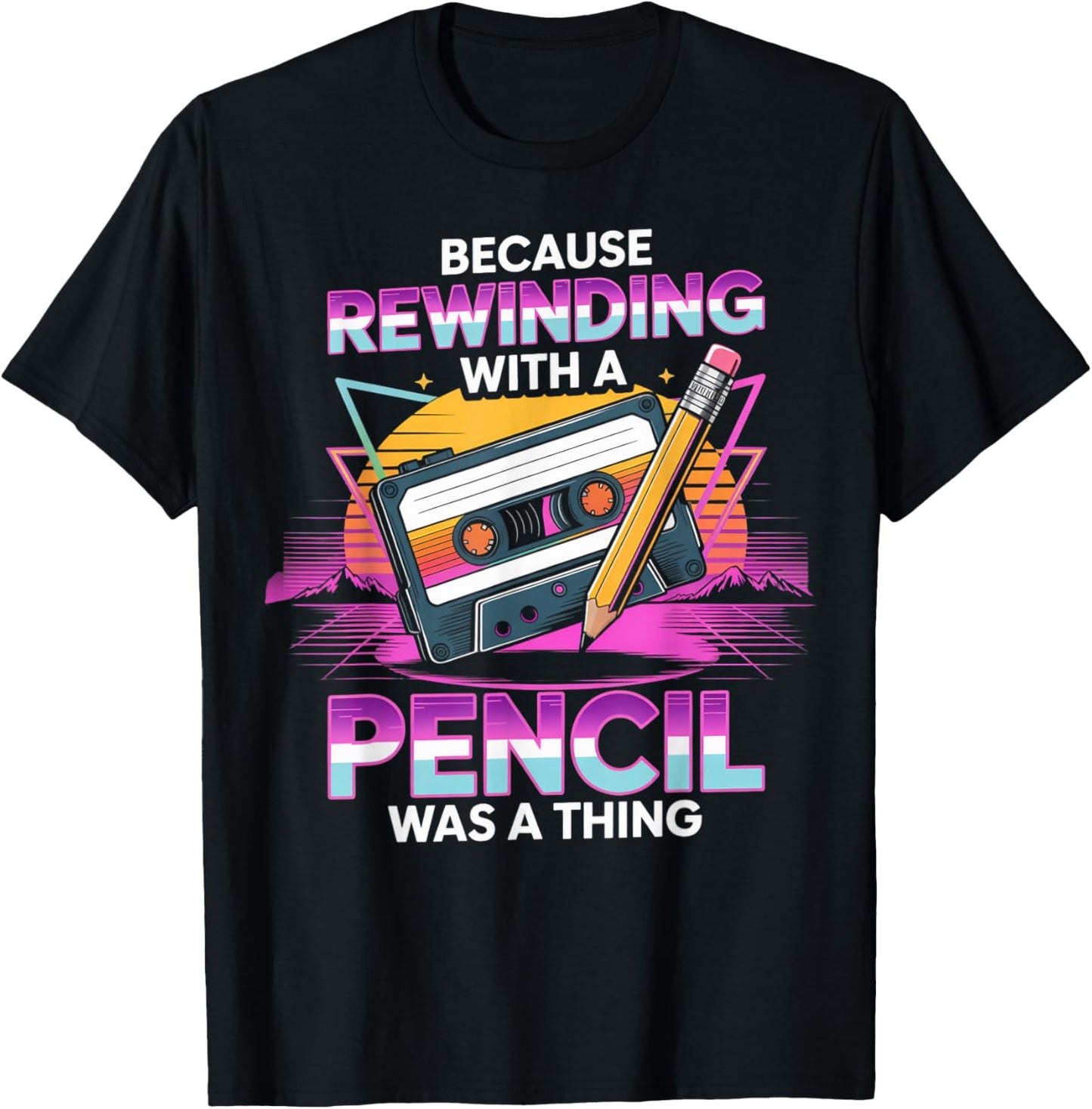 Rewinding with Pencil Classic Vintage Nostalgic 1970s 1980s T-Shirt - T-Shirt | Black