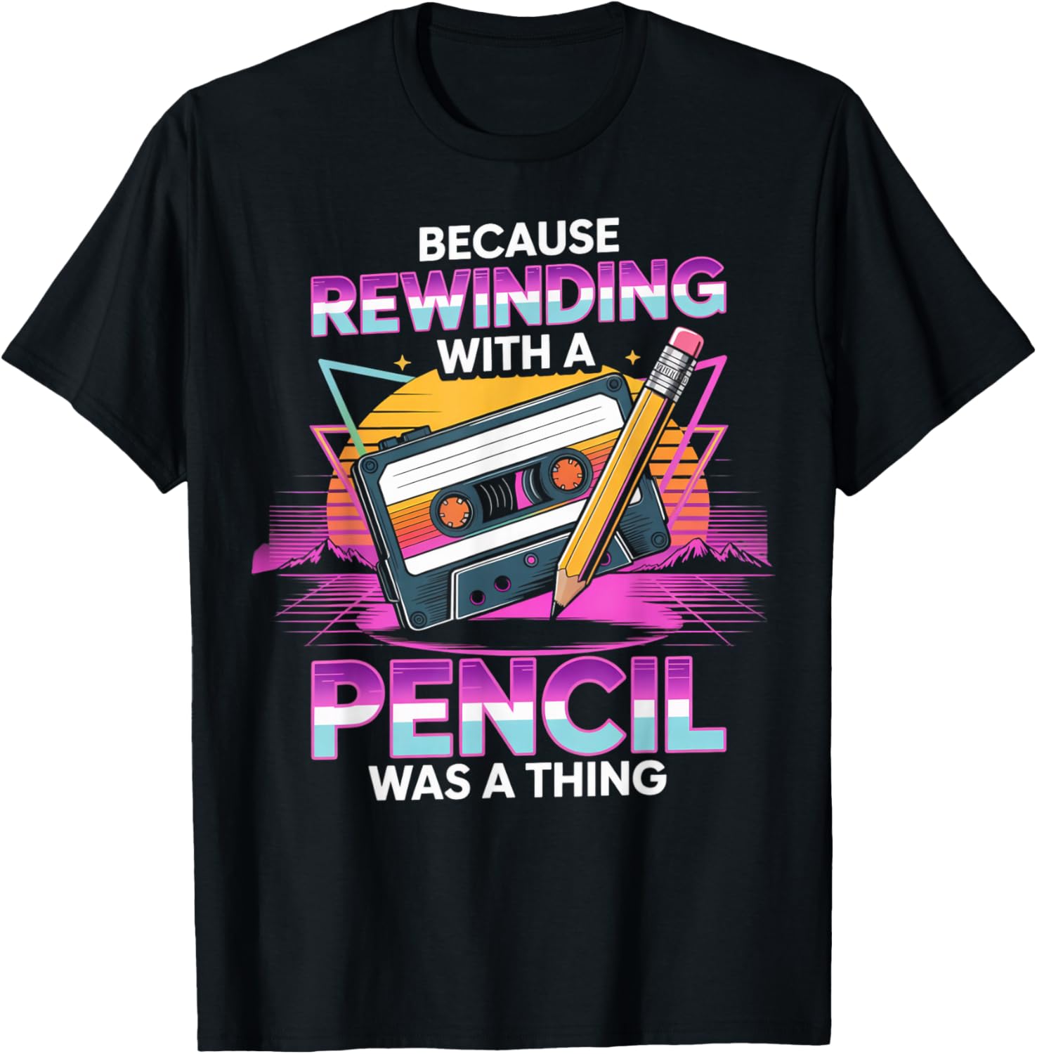 Rewinding with Pencil Classic Vintage Nostalgic 1970s 1980s T-Shirt - T-Shirt | Black