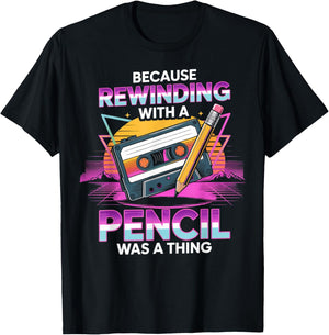 Rewinding with Pencil Classic Vintage Nostalgic 1970s 1980s T-Shirt - T-Shirt | Black