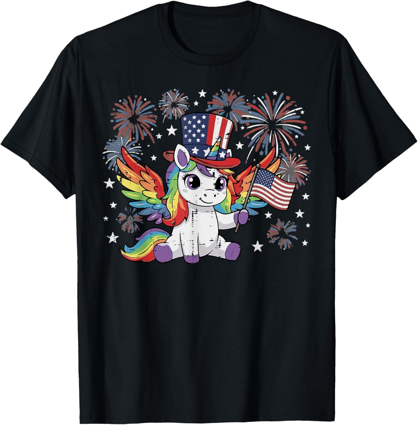 4th of July Unicorn US Flag Cute Patriotic Toddler Girl Kids T-Shirt - T-Shirt | Black