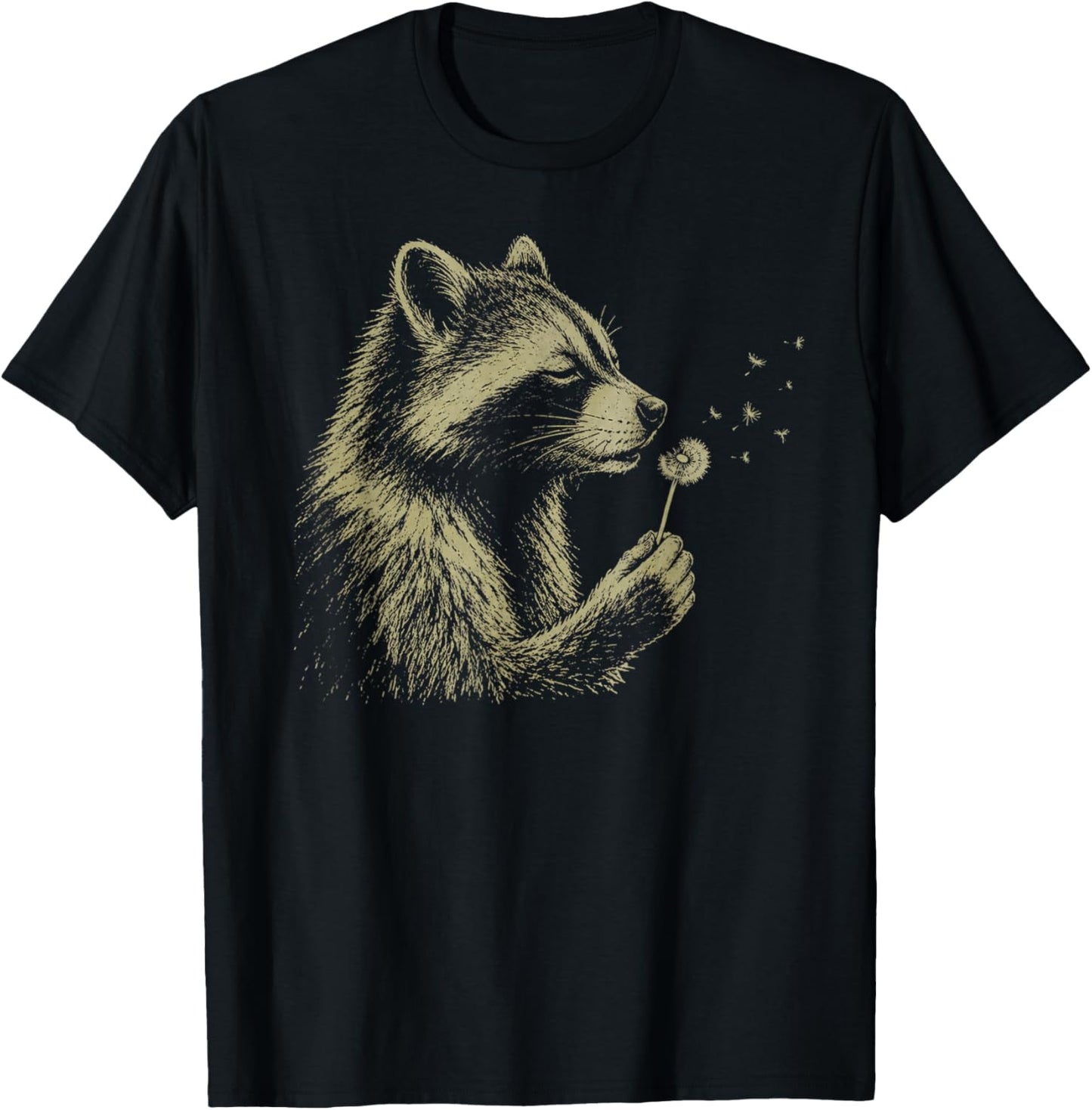Funny Raccoon Blowing Dandelion T-Shirt - T-Shirt | Black