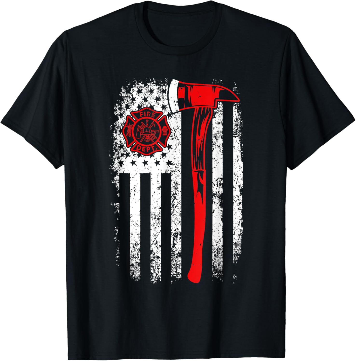 American Flag Firefighter For Fireman Patriotic Fire Fighter T-Shirt - T-Shirt | Black