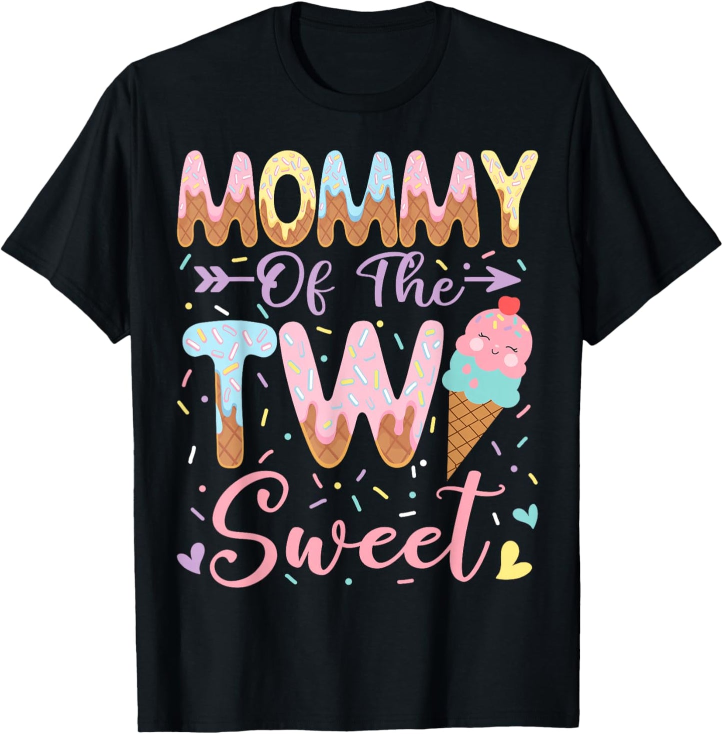 Mommy of The Two Sweet 2nd Birthday Girl Ice Cream T-Shirt - T-Shirt | Black
