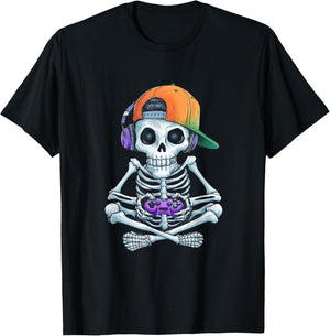 Gaming Skeleton Halloween Funny Gamer Boys kids Men T-Shirt - T-Shirt | Black