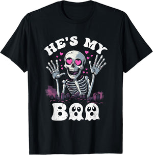 He's My Boo Matching Halloween Costume Couples She's My Boo T-Shirt - T-Shirt | Black