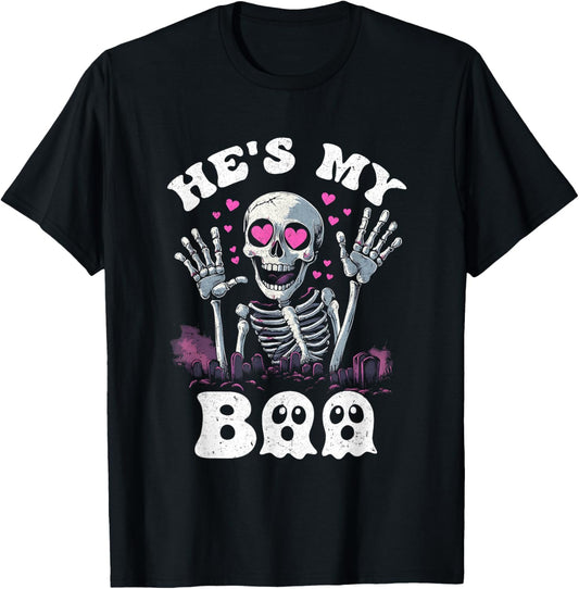 He's My Boo Matching Halloween Costume Couples She's My Boo T-Shirt - T-Shirt | Black