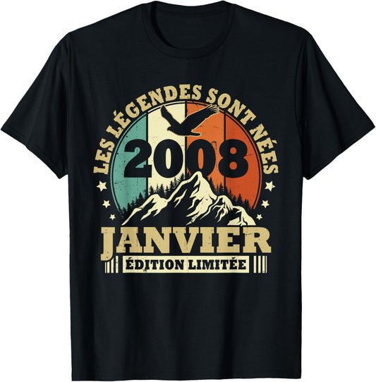 Legends Are Born in January 2008, Birthday 18 Years T-Shirt - T-Shirt | Black