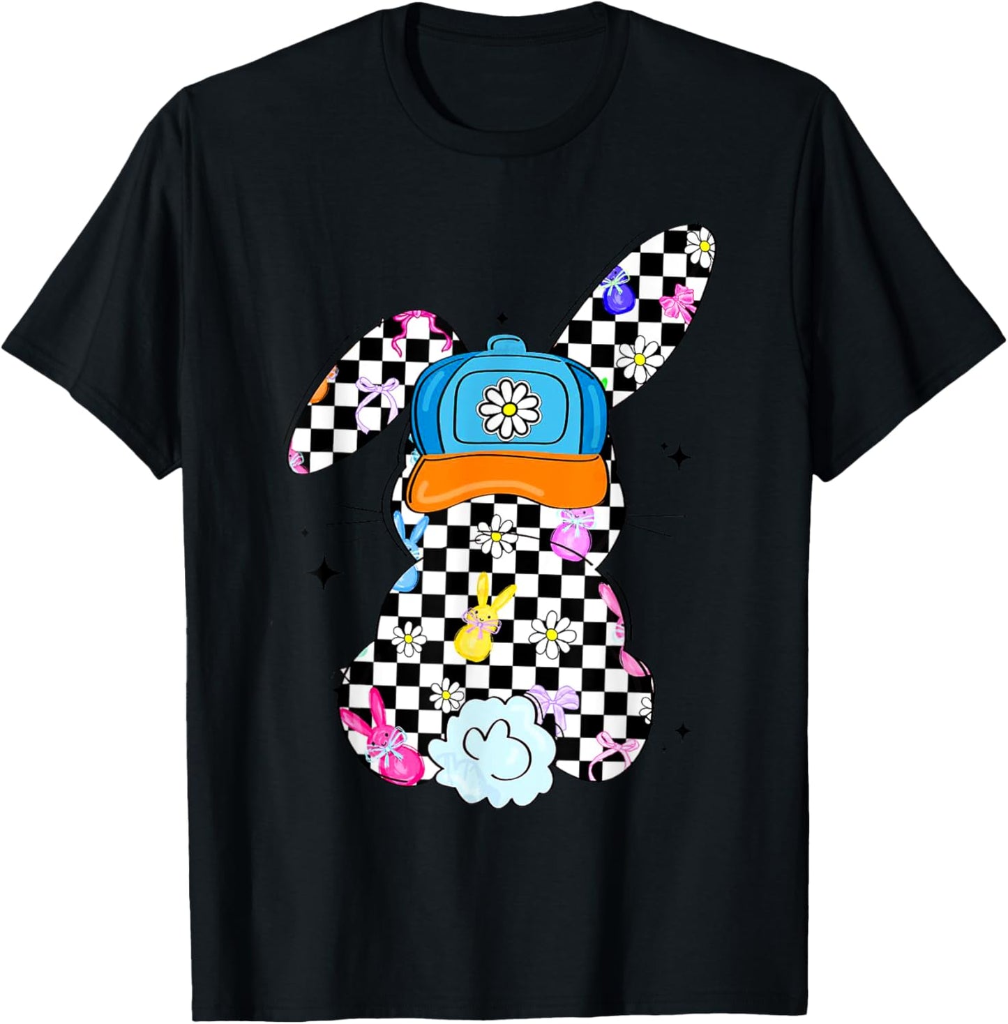 Checkerboard Easter Bunny Tween Boys Girls Teens T-Shirt - T-Shirt | Black