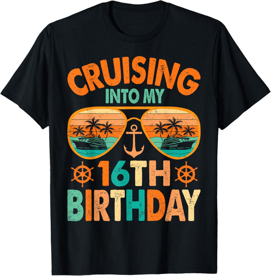 Cruising Into My 16th Birthday Cruise 16 Years Old T-Shirt - T-Shirt | Black
