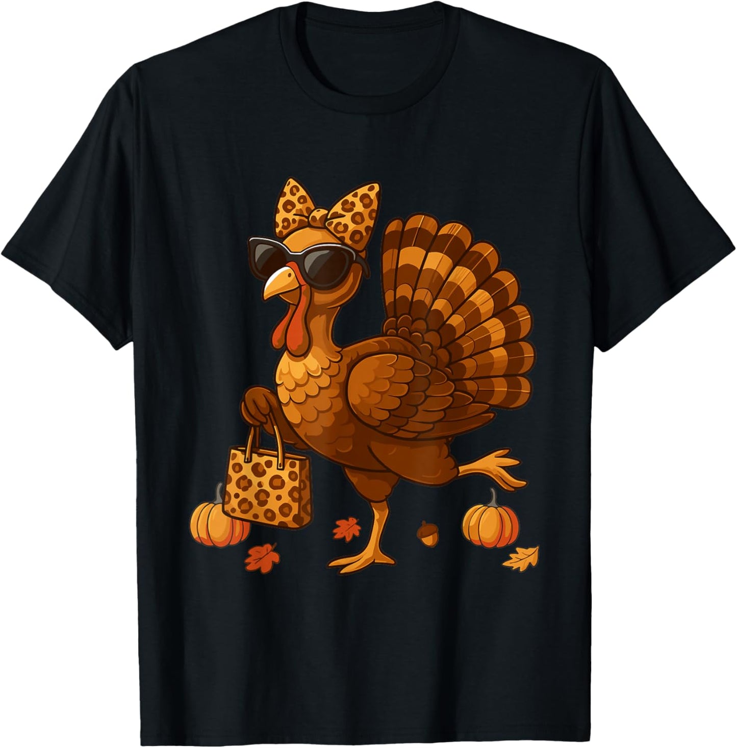 Leopard Turkey with Sunglasses Funny Thanksgiving Women T-Shirt - T-Shirt | Black