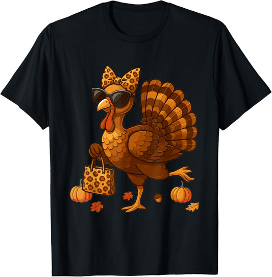 Leopard Turkey with Sunglasses Funny Thanksgiving Women T-Shirt - T-Shirt | Black