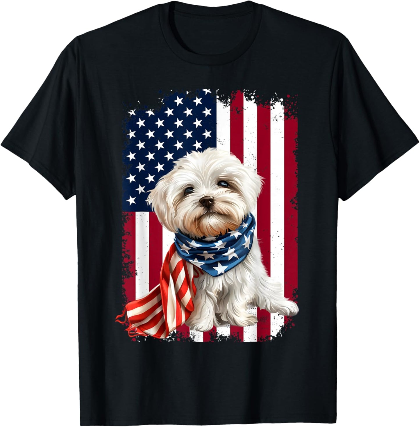 Maltese dog American Flag 4th Of July Maltese dog Lovers T-Shirt - T-Shirt | Black