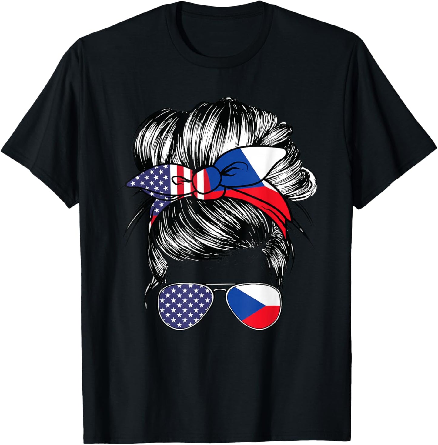 Czech Flag American Women Girl USA Heritage Czechian T-Shirt - T-Shirt | Black