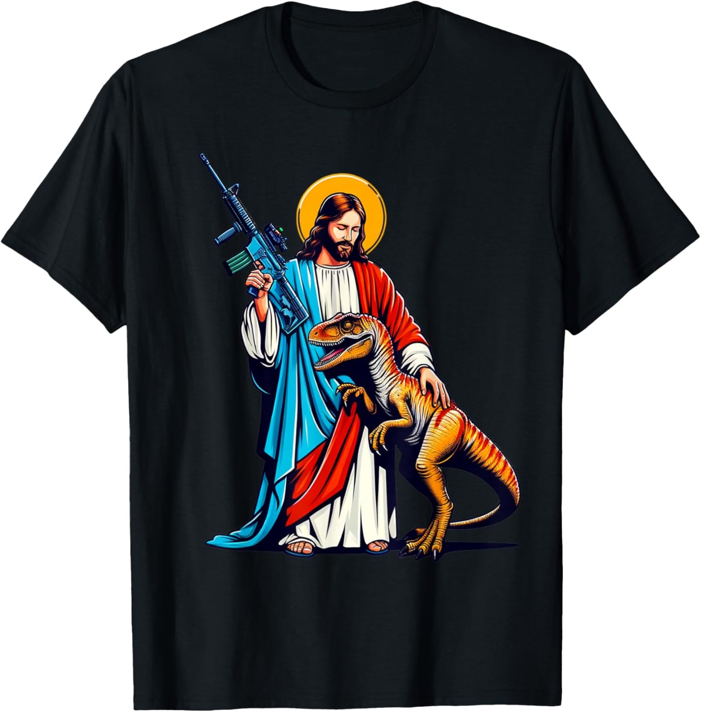 Jesus and Raptor Shirt, Funny AR15 2nd Amendment Patriotic T-Shirt - T-Shirt | Black