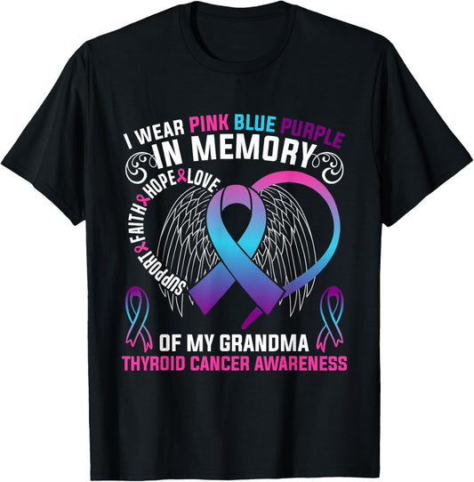 I Wear Pink BLue Purple In Memory Of My Grandma Thyroid T-Shirt - T-Shirt | Black