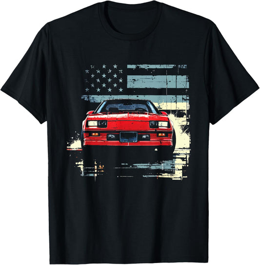 1985 IROC Z28 Front Profile USA Flag Muscle Car IROC Z T-Shirt - T-Shirt | Black